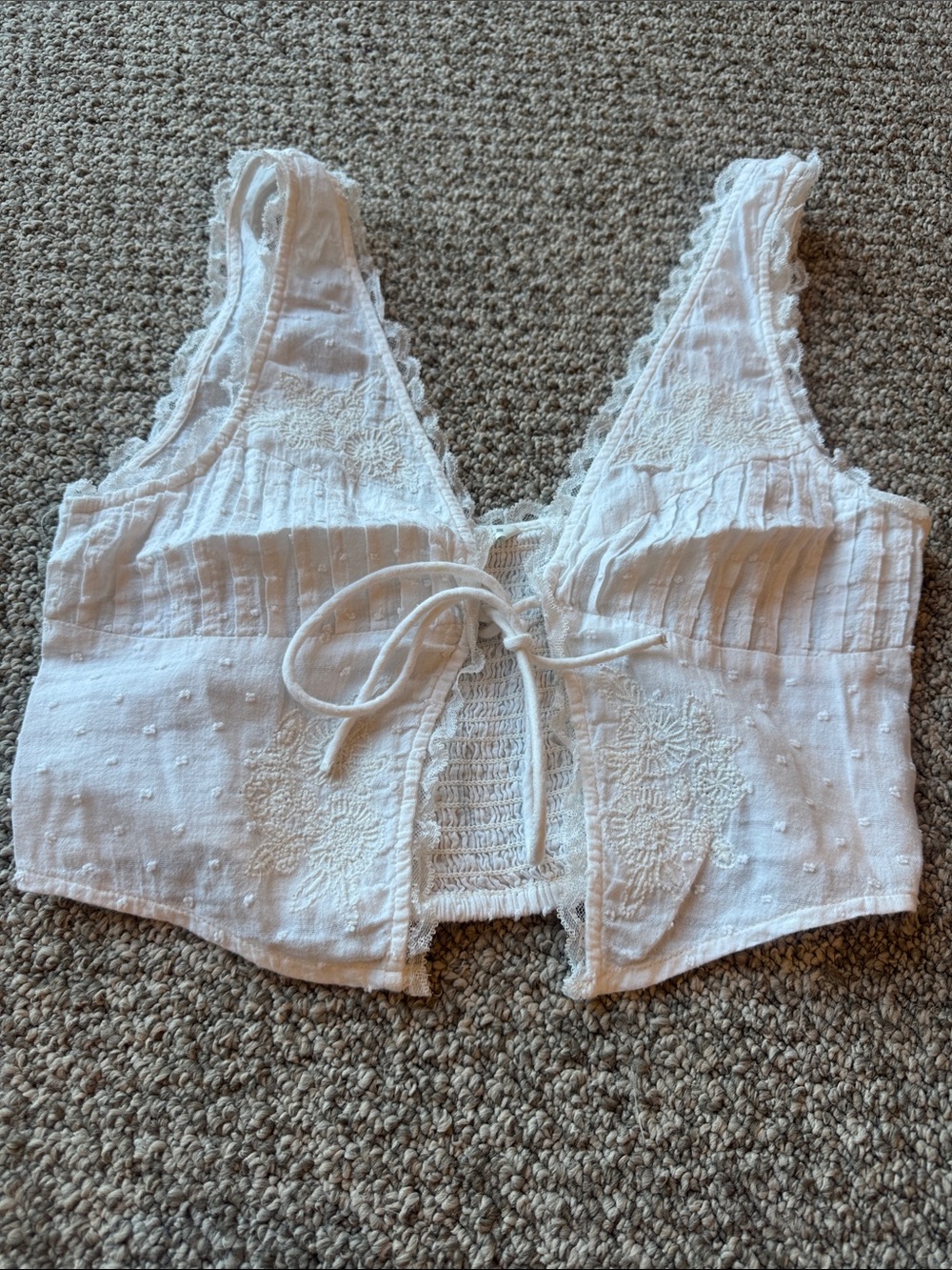 Zara White Embroidered Tie-Front Camisole